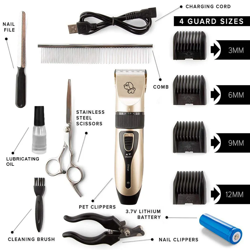 12-Piece Pet Grooming Kit w/ Electric Clippers, Scissors, Combs & Brush