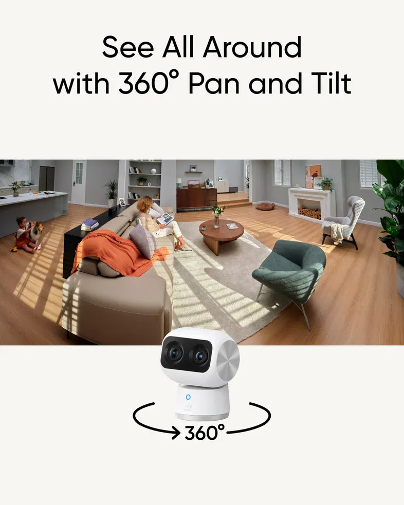 Anker T8416 Indoor Cam S350 Dual Cameras 4K UHD Resolution Security Camera with 8× Zoom and 360° PTZ Human/Pet AI Pet Camera/Home Security Dual-Band Wi-Fi