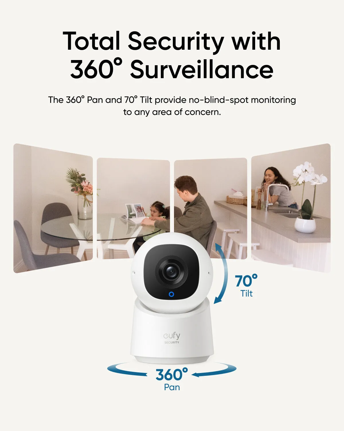 Anker T8W11 Eufy Indoor Cam C220 2K Resolution Security Camera with 360° Horizontal View Plug-In Security Indoor Camera with Wi-Fi Human/Motion AI Ideal for Pet Cameraand Home Security