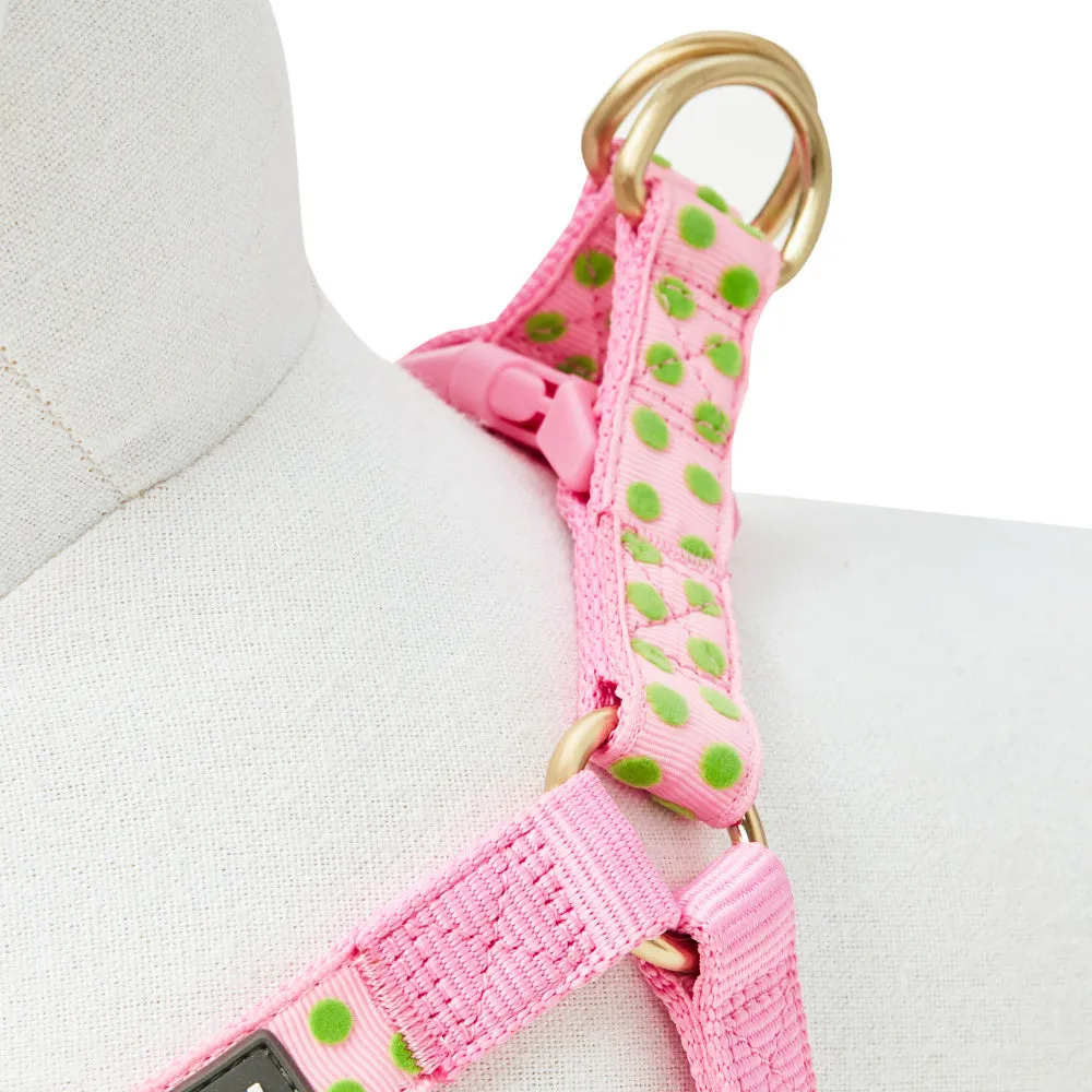 Blueberry Pet Step-in Velvety Polka Dot Baby Pink Flocking Dog Harness