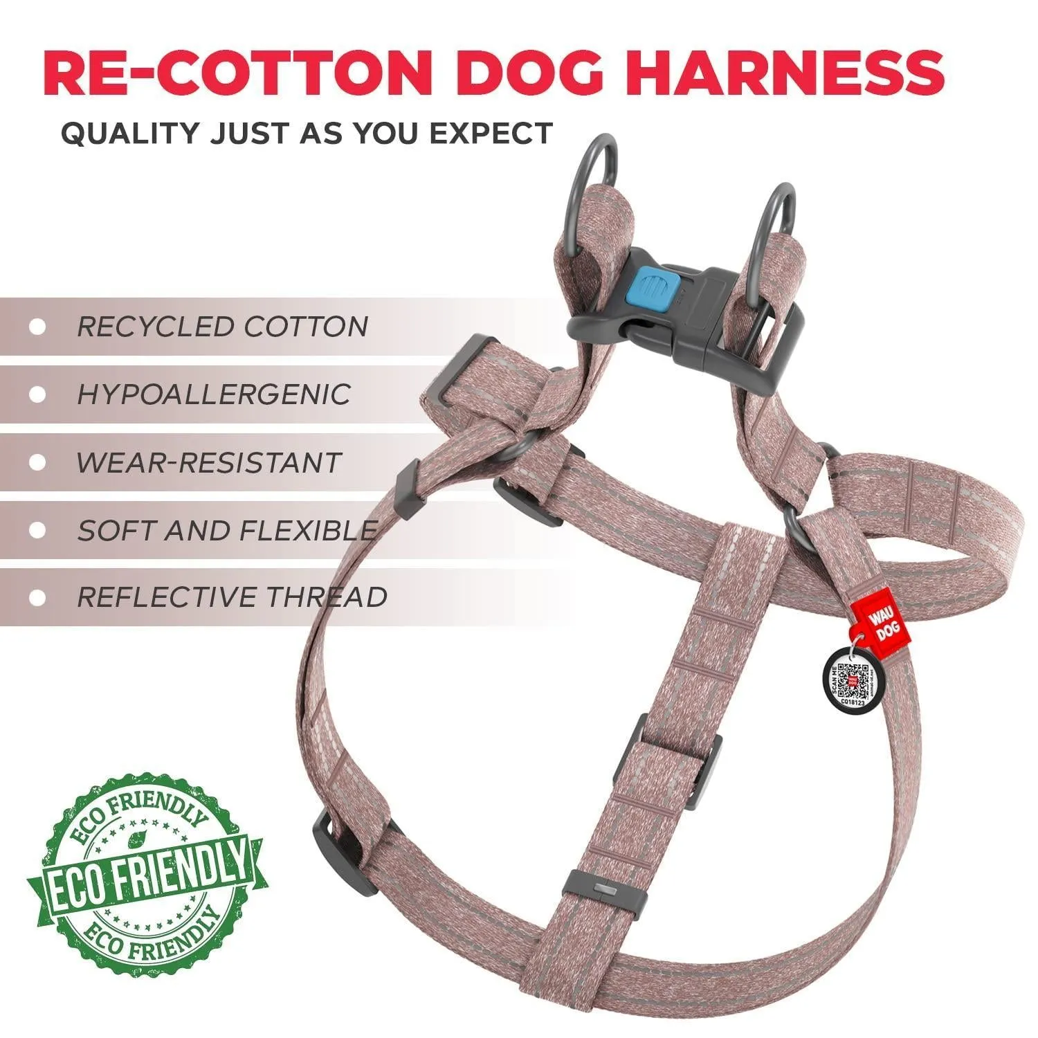 Brown Cotton Dog Harness Eco Friendly for Small Dogs S Size 1722 inch Neck