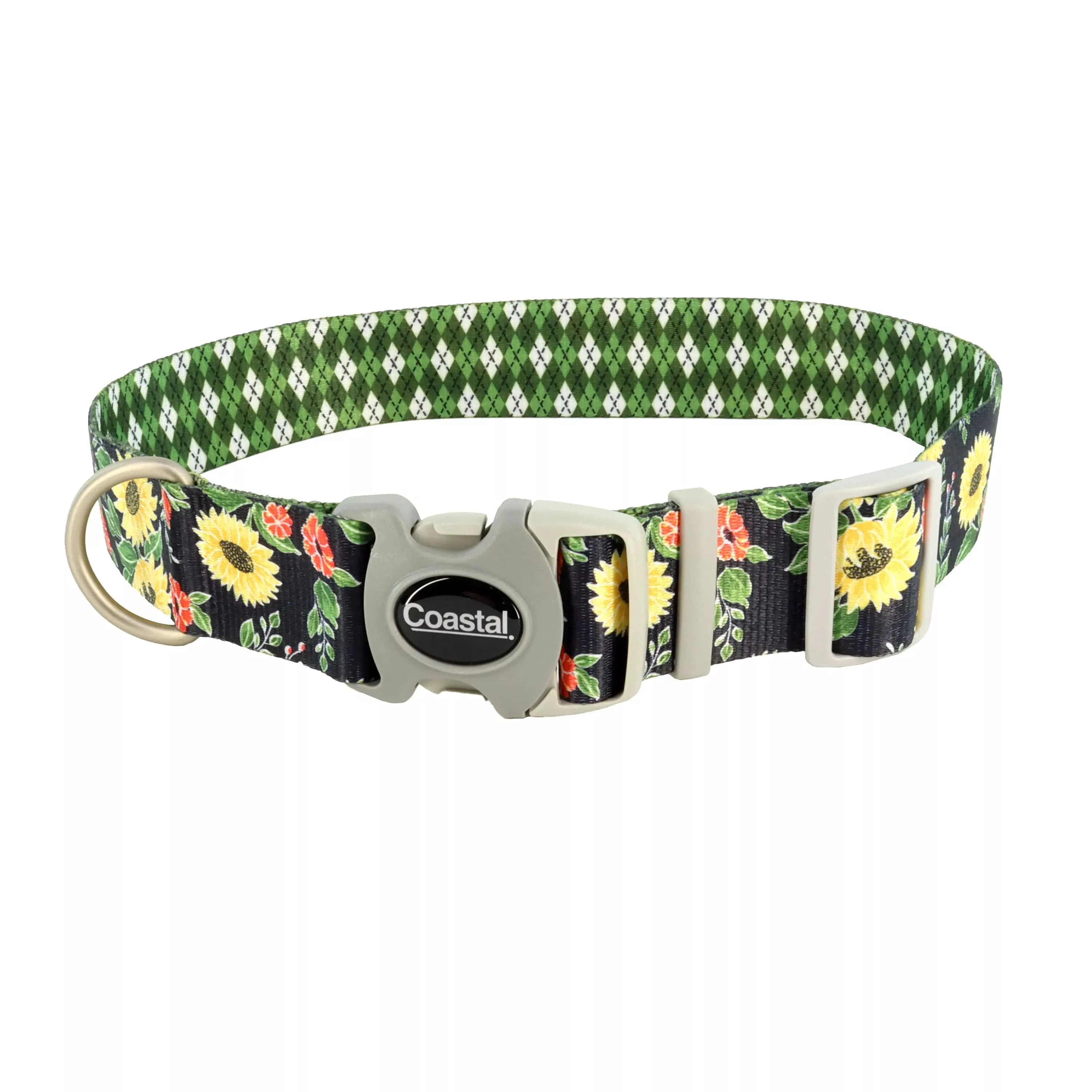 Coastal Pet Products Sublime Adjustable Dog Collar in Sunflower with Green Argyle