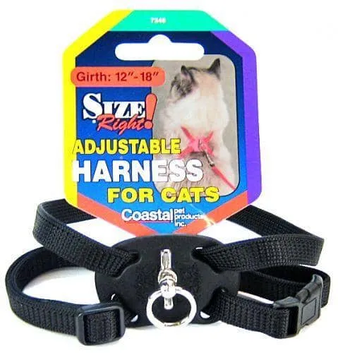 Coastal Pet Size Right Nylon Adjustable Cat Harness - Black - Girth Size 12"-18"