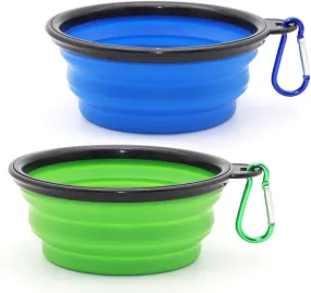 Collapsible Dog Bowl, 2 Pack Small Collapsible Dog Water Bowls for Cats Dogs, Portable Pet Feeding Watering Dish for Walking Parking Traveling with 2 Carabiners (Small, Blue Green)