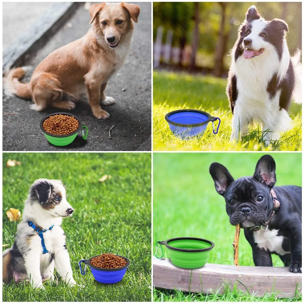 Collapsible Dog Bowl, 2 Pack Small Collapsible Dog Water Bowls for Cats Dogs, Portable Pet Feeding Watering Dish for Walking Parking Traveling with 2 Carabiners (Small, Blue Green)