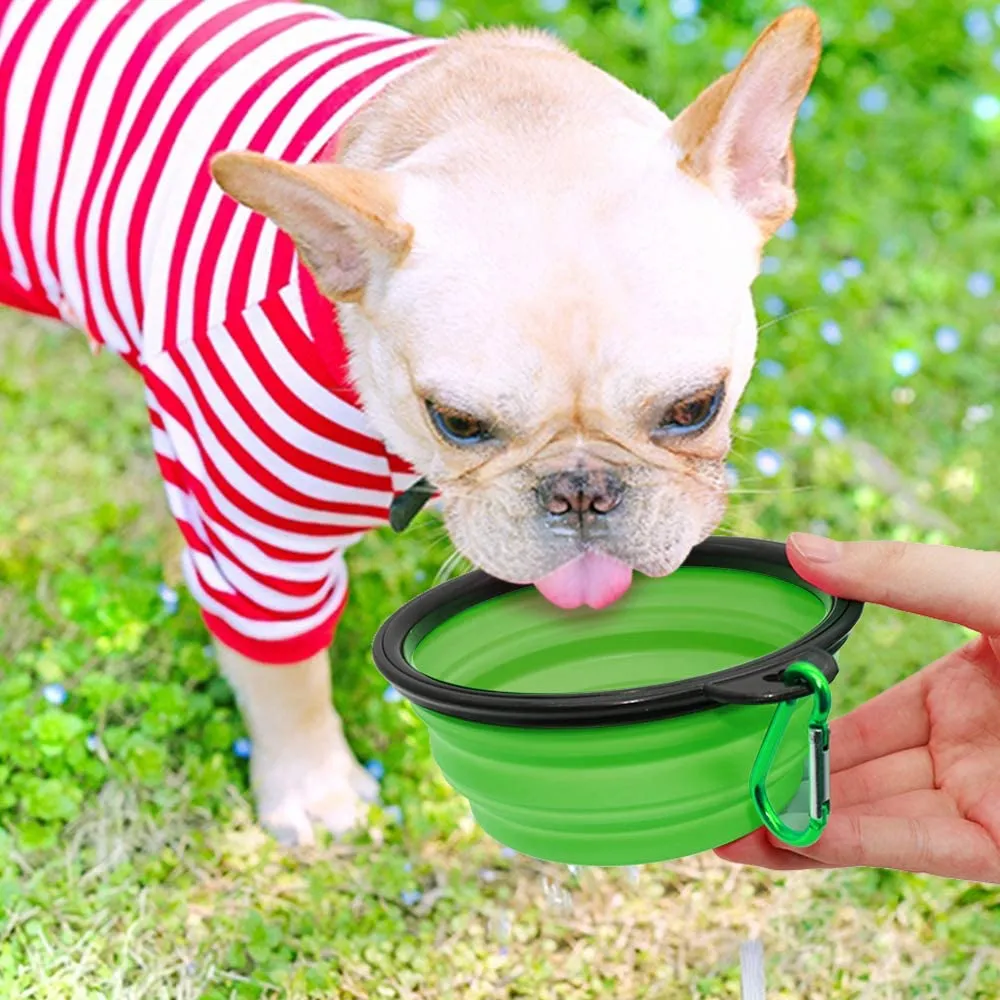 Collapsible Dog Bowl, 2 Pack Small Collapsible Dog Water Bowls for Cats Dogs, Portable Pet Feeding Watering Dish for Walking Parking Traveling with 2 Carabiners (Small, Blue Green)