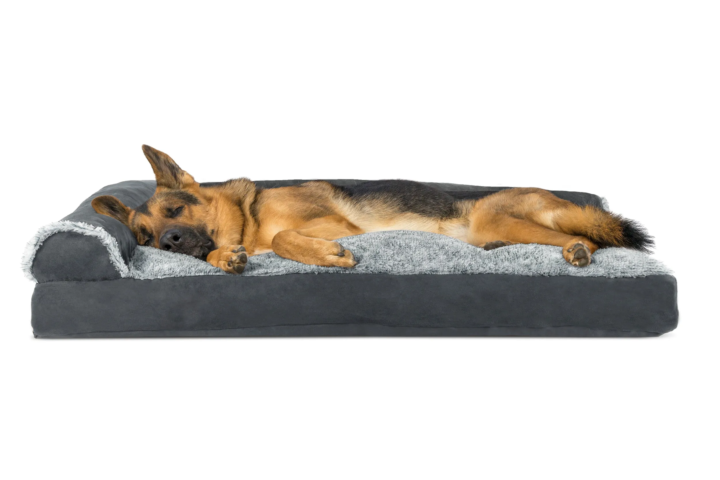 Deluxe Chaise Lounge Dog Bed - Two-Tone Faux Fur & Suede