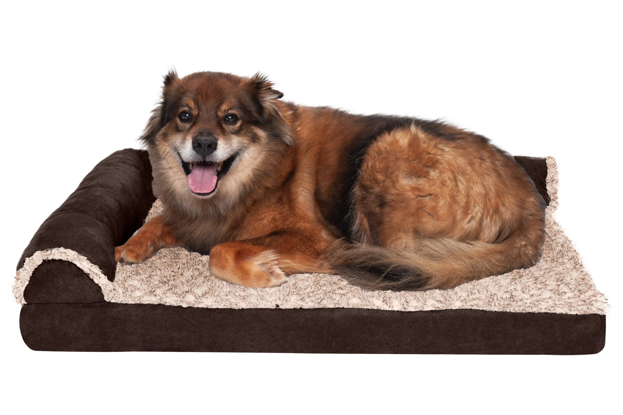 Deluxe Chaise Lounge Dog Bed - Two-Tone Faux Fur & Suede