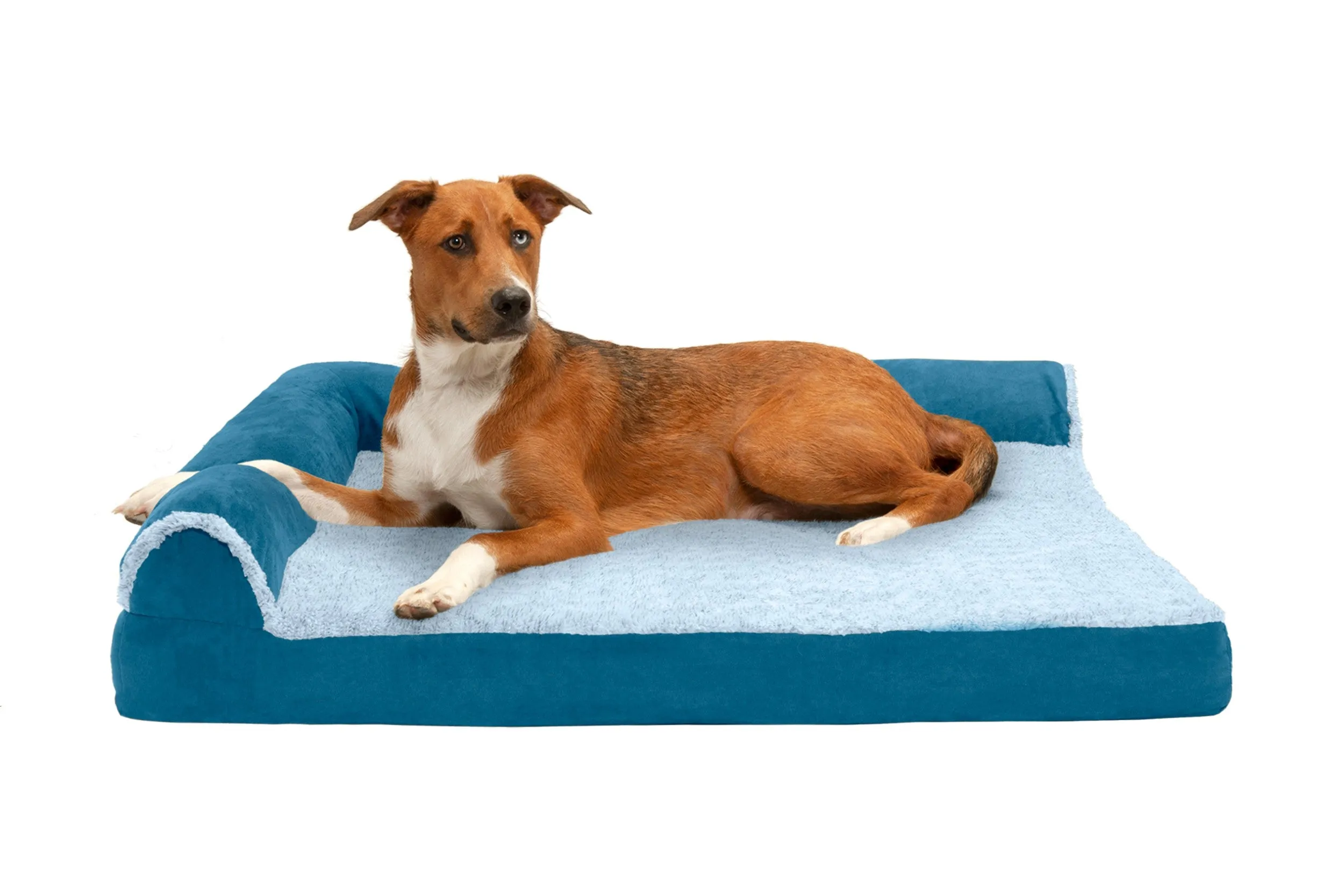 Deluxe Chaise Lounge Dog Bed - Two-Tone Faux Fur & Suede