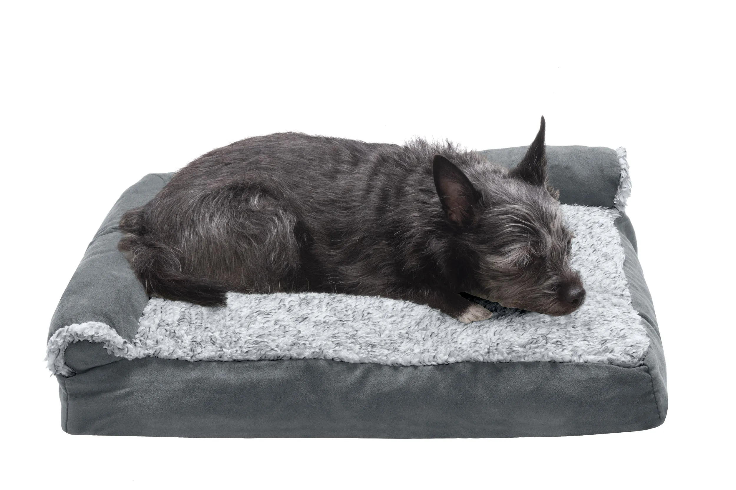 Deluxe Chaise Lounge Dog Bed - Two-Tone Faux Fur & Suede