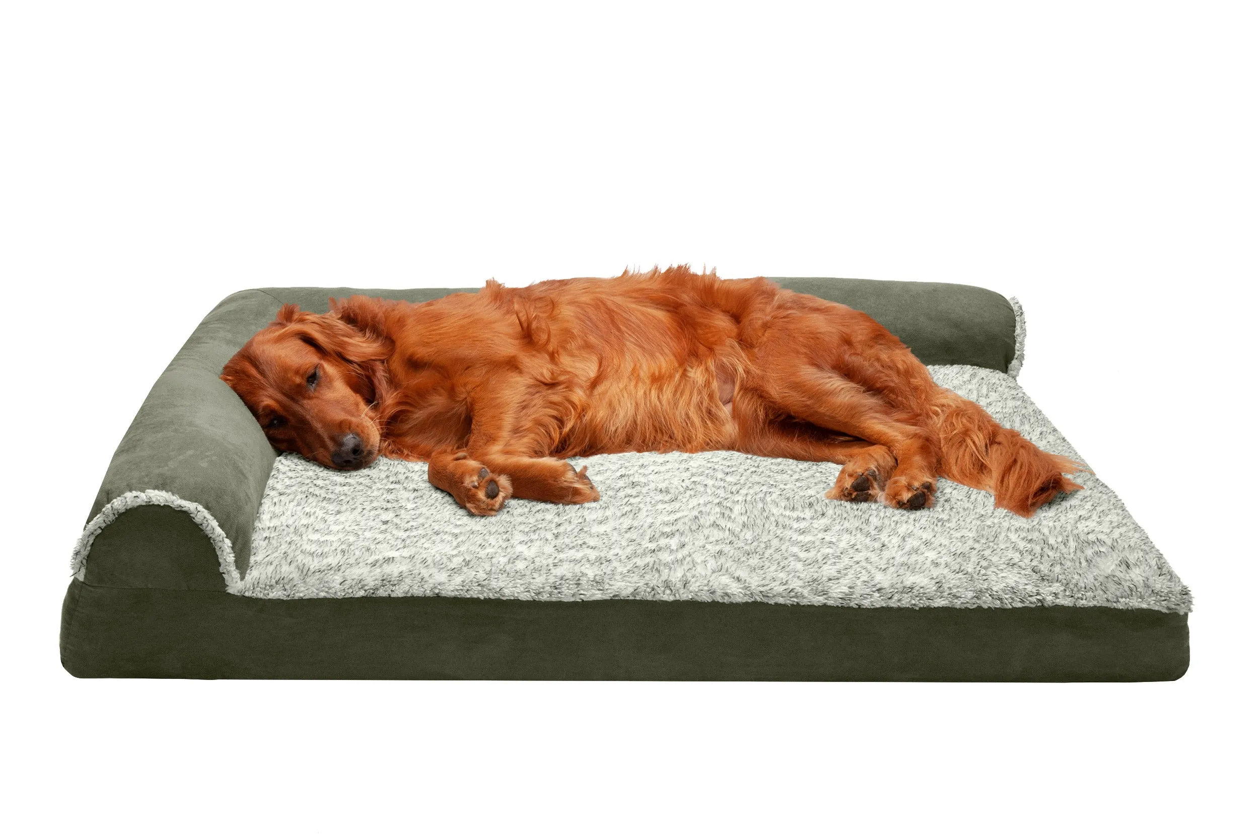 Deluxe Chaise Lounge Dog Bed - Two-Tone Faux Fur & Suede