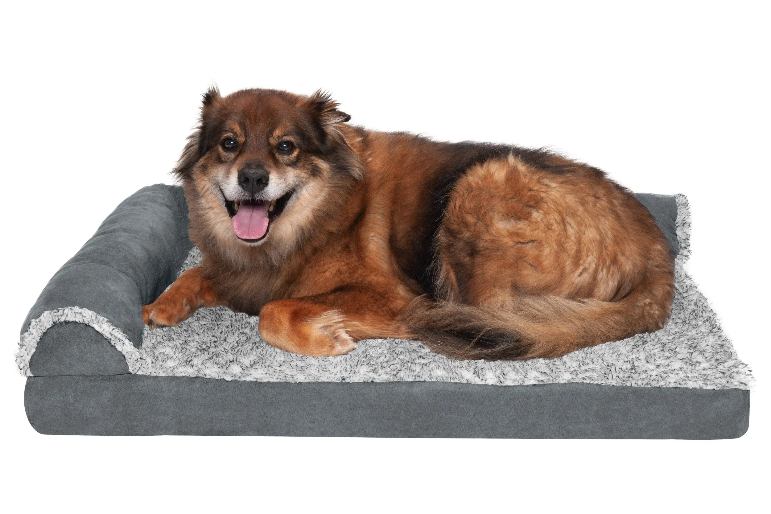 Deluxe Chaise Lounge Dog Bed - Two-Tone Faux Fur & Suede