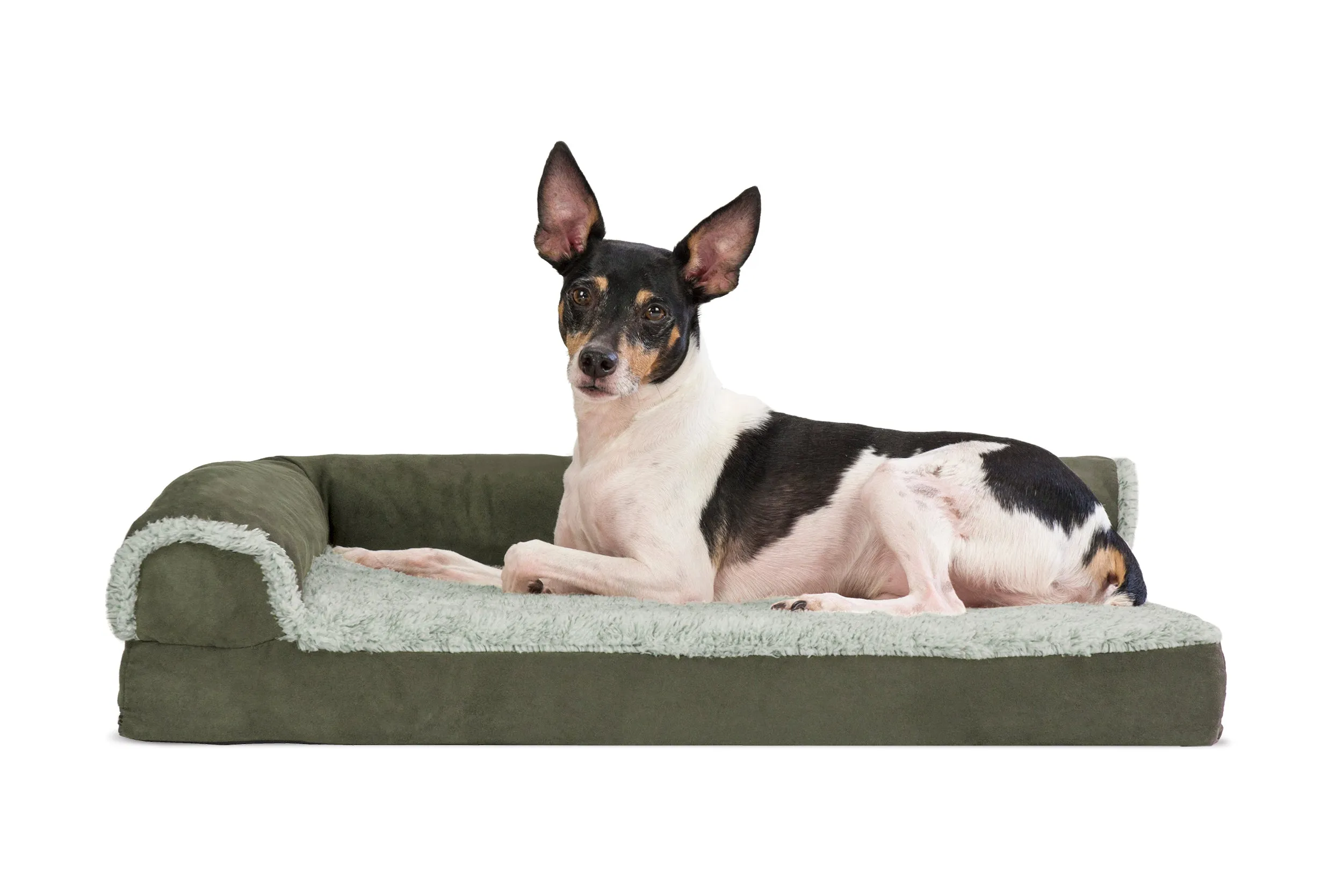 Deluxe Chaise Lounge Dog Bed - Two-Tone Faux Fur & Suede