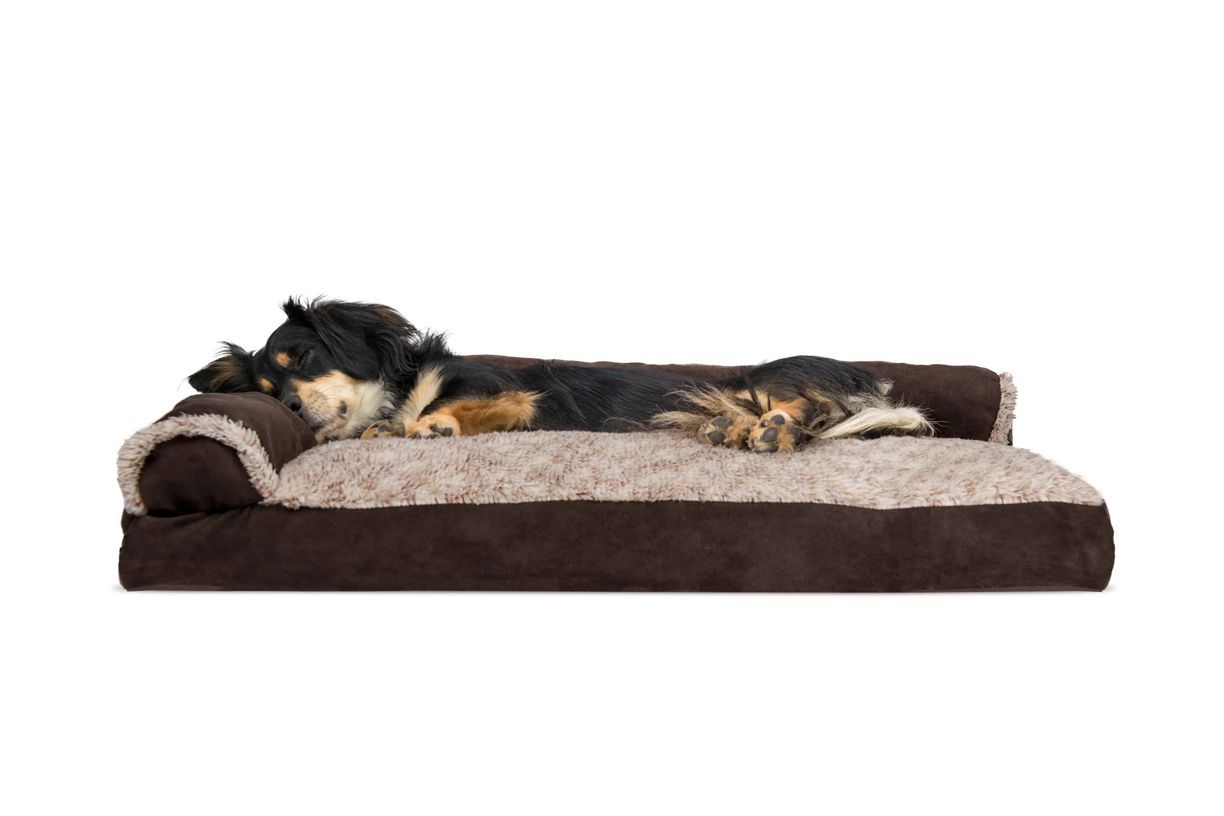 Deluxe Chaise Lounge Dog Bed - Two-Tone Faux Fur & Suede