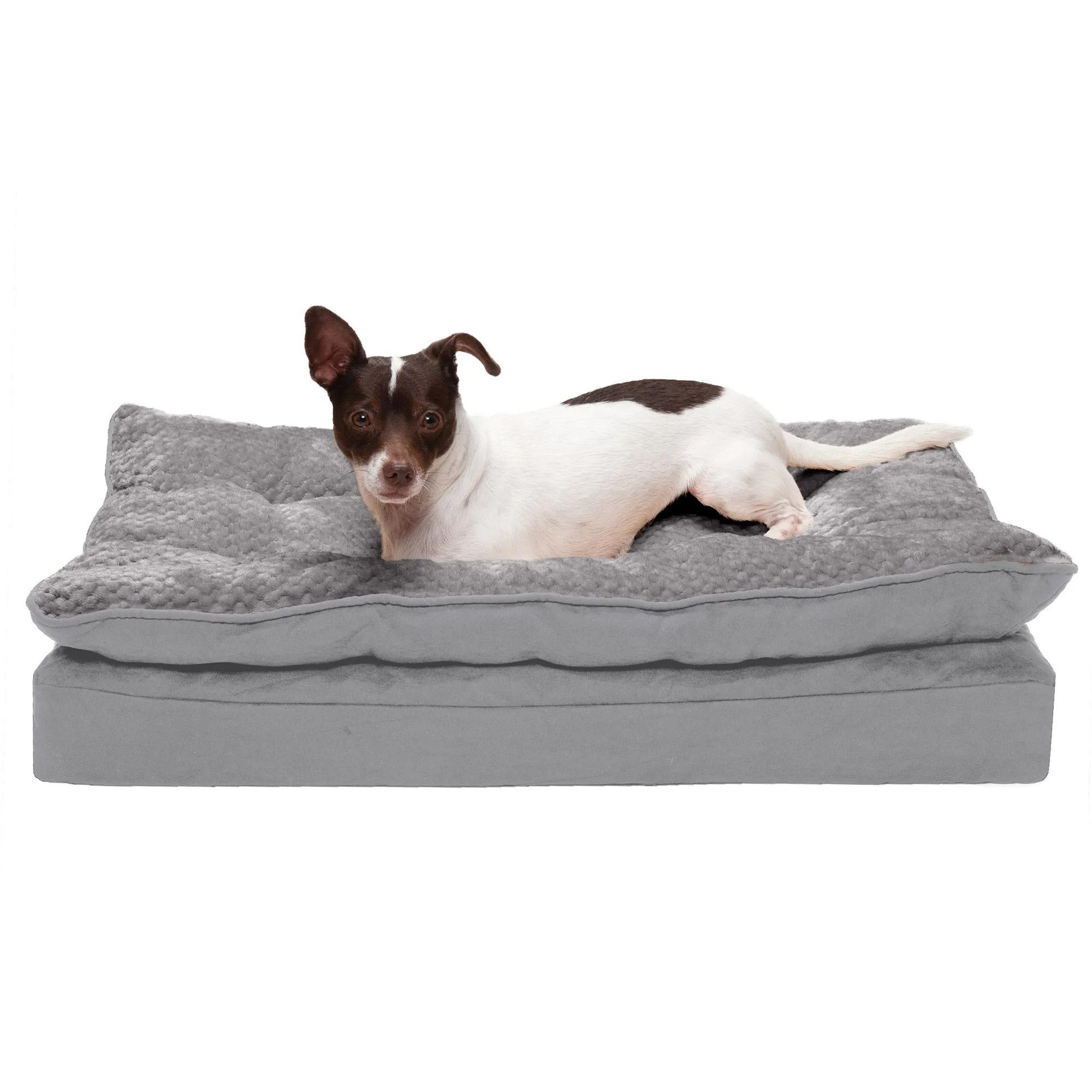 Deluxe Mattress Dog Bed - Minky Faux Fur and Suede Pillow Top