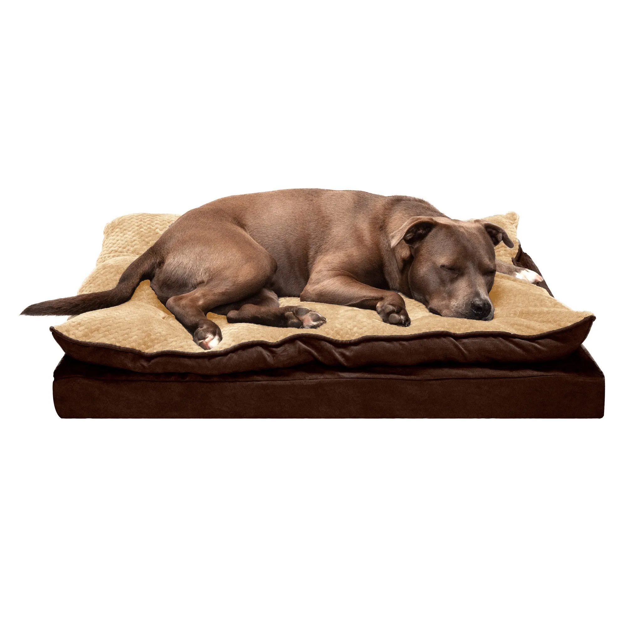 Deluxe Mattress Dog Bed - Minky Faux Fur and Suede Pillow Top