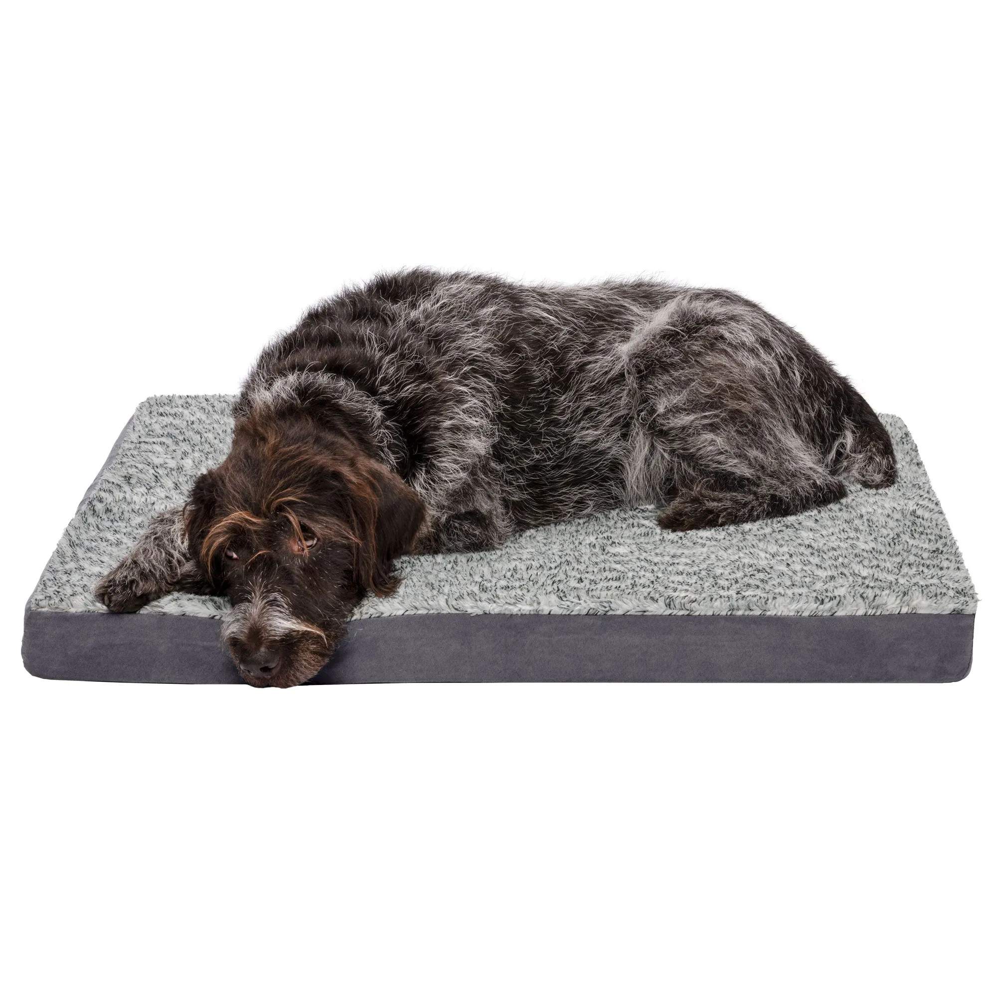 Deluxe Mattress Dog Bed - Two-Tone Faux Fur & Suede