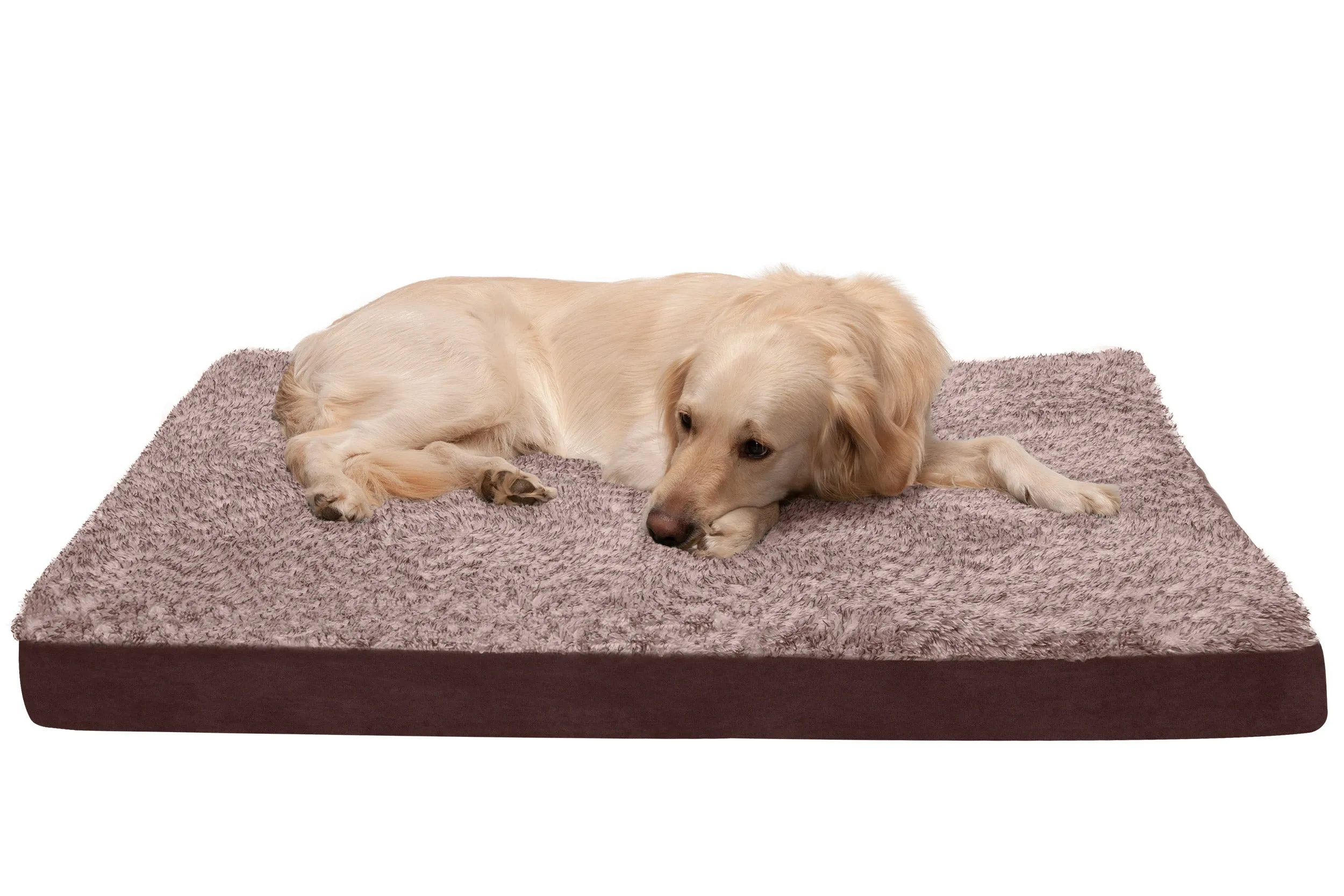 Deluxe Mattress Dog Bed - Two-Tone Faux Fur & Suede