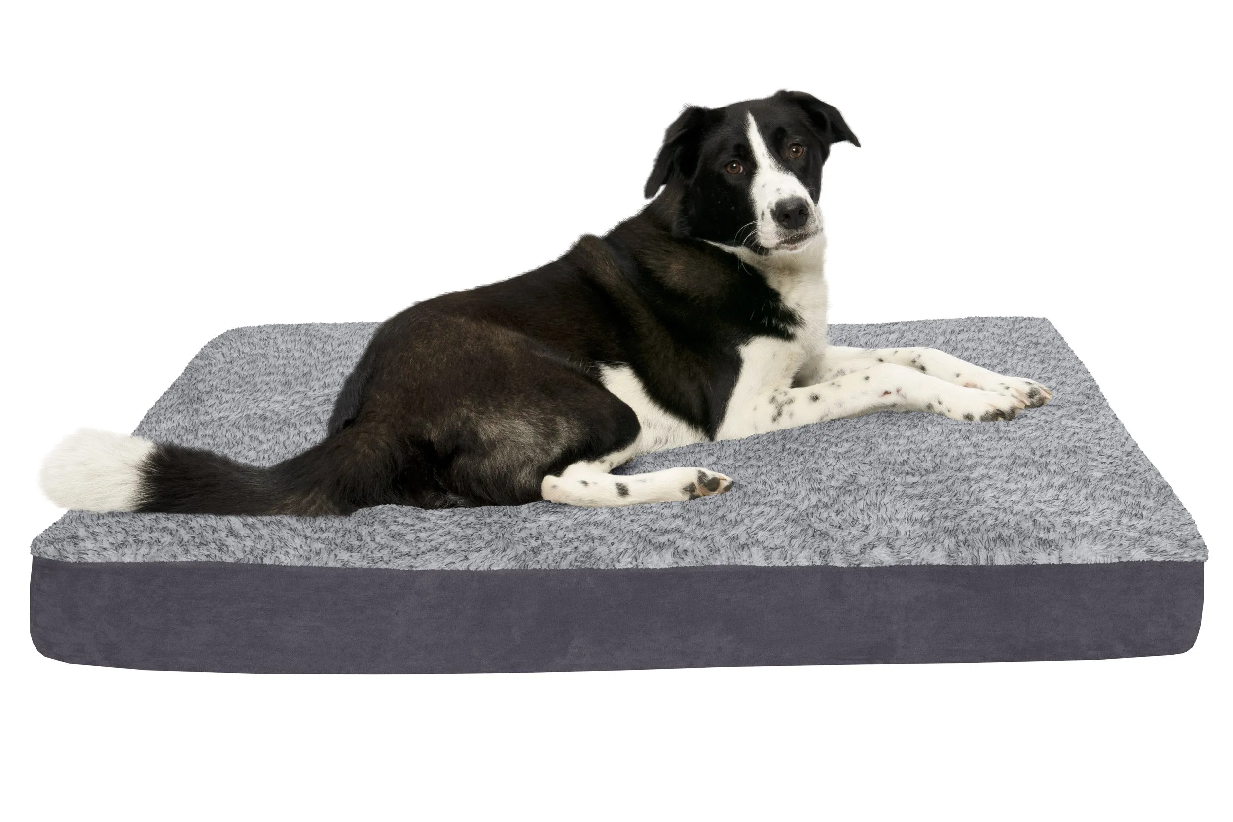 Deluxe Mattress Dog Bed - Two-Tone Faux Fur & Suede