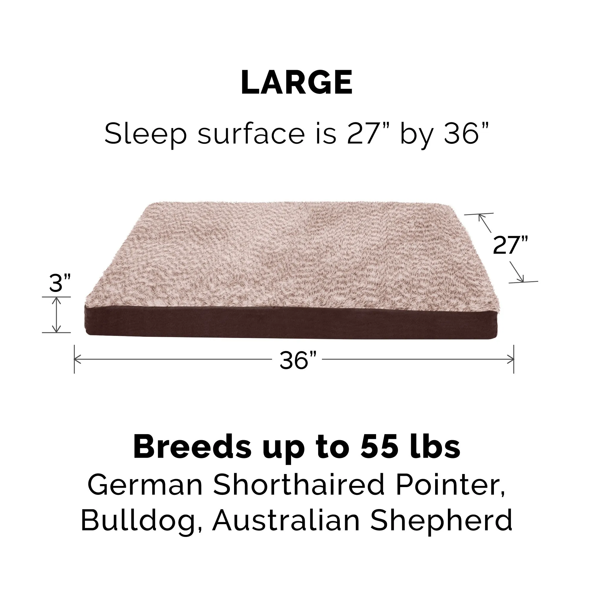 Deluxe Mattress Dog Bed - Two-Tone Faux Fur & Suede