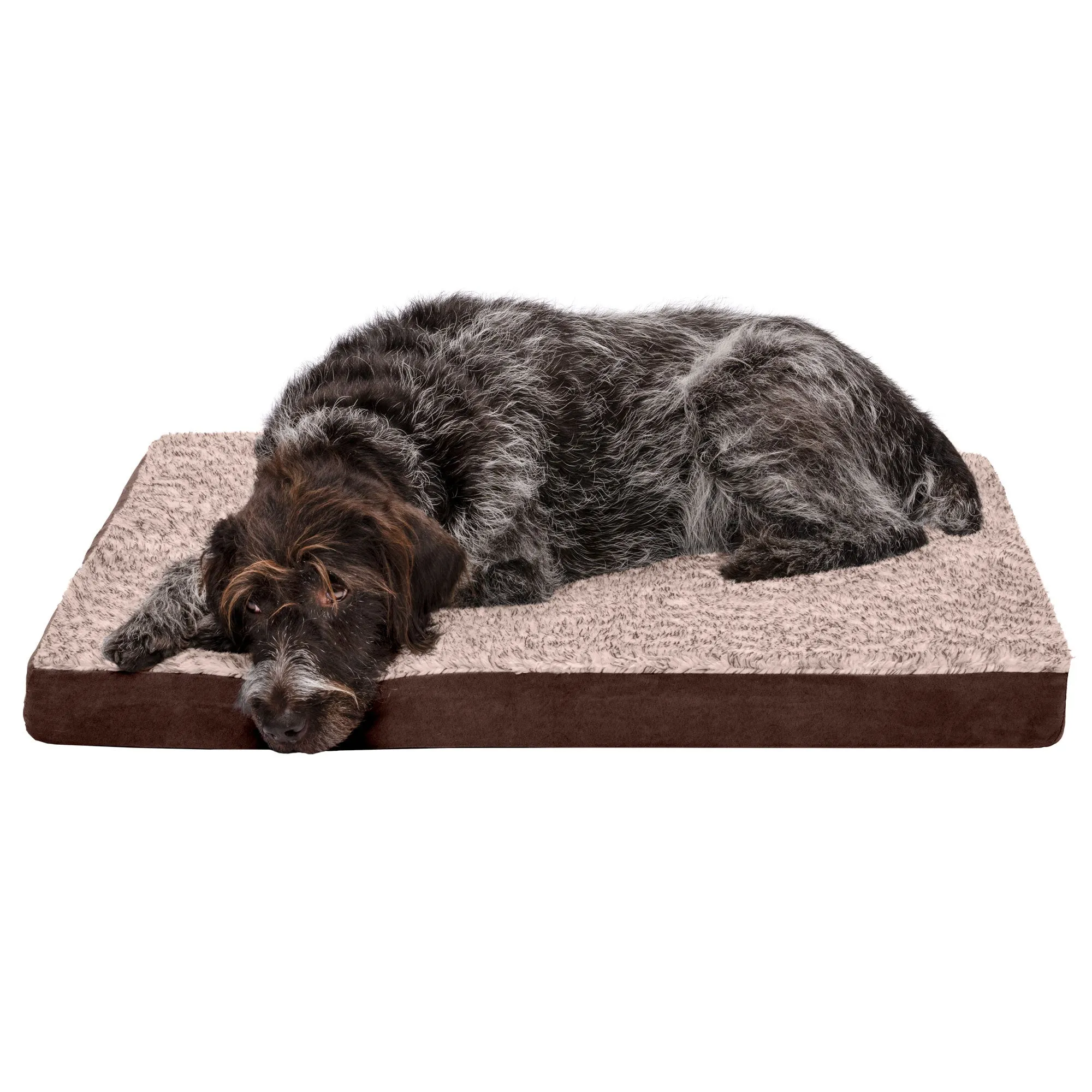 Deluxe Mattress Dog Bed - Two-Tone Faux Fur & Suede