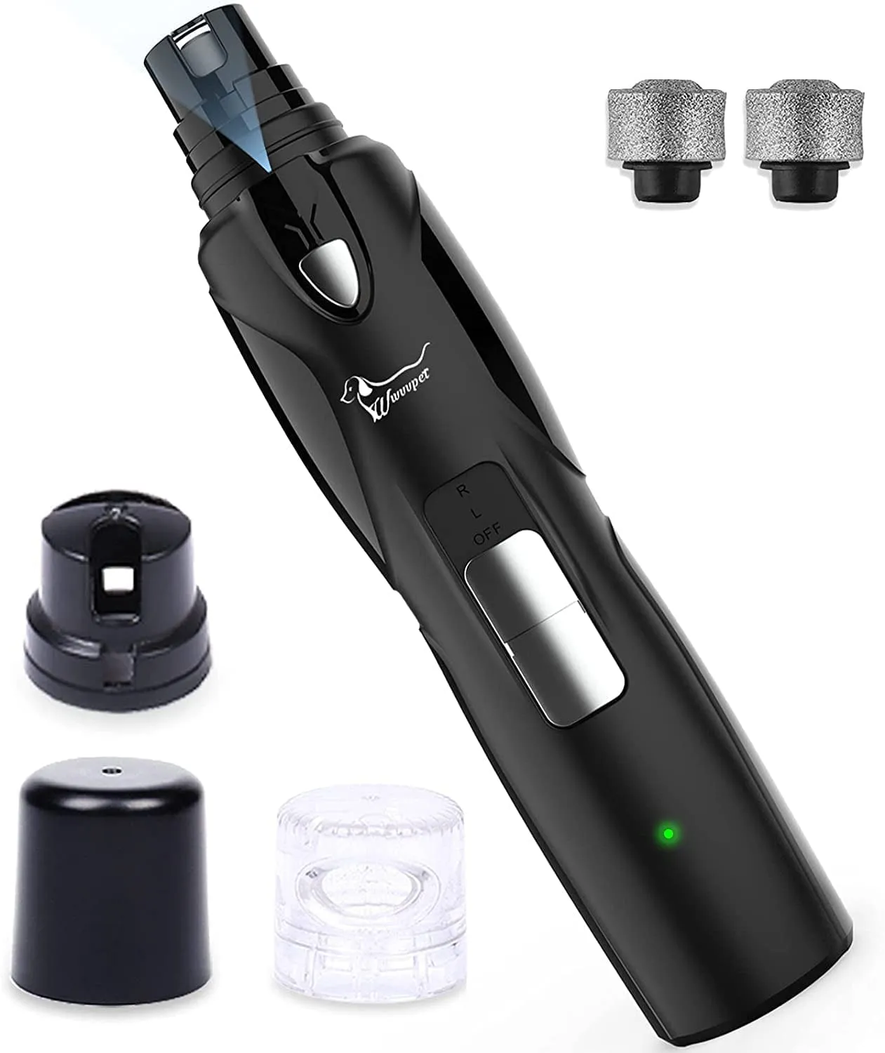 Dog Nail Grinder with Light & 2 Wheels, Low Noise More Powerful Dog Nail Clipper, Electric Pet Nail Trimmer File, Painless Paw Claw Care, Quiet USB Rechargeable Grooming Tool for L/M/S Dog/Cat/Bird