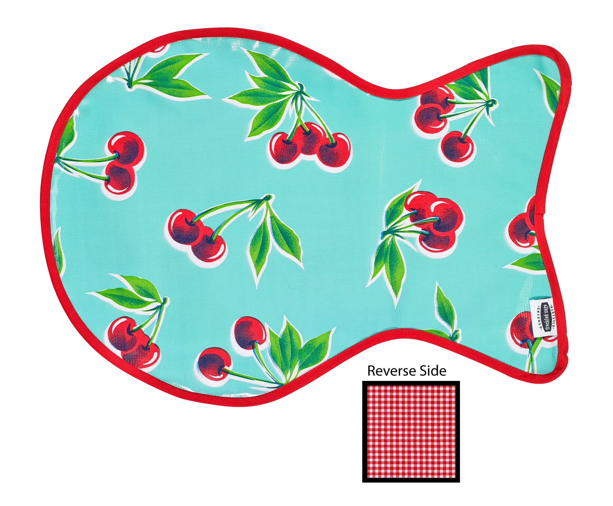 Freckled Sage Oilcloth Reversible Cat Mat in Cherry Aqua