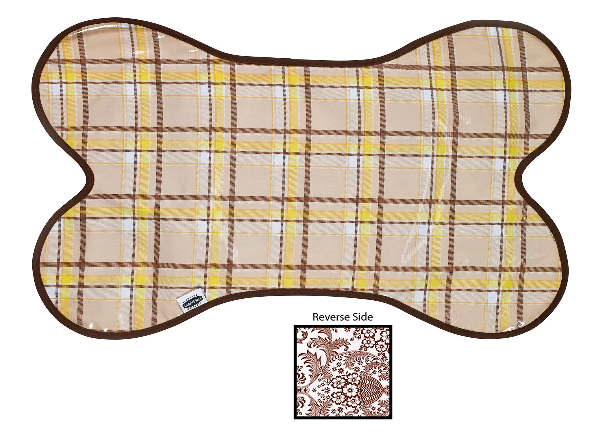 Freckled Sage Reversible Oilcloth Dog Mat in Plaid Brown