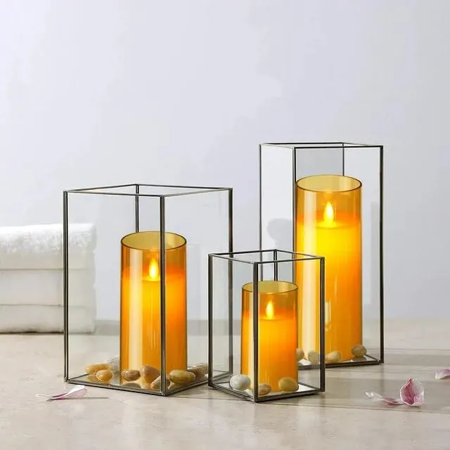 FYCAN Flameless Flickering Glass Candle Unbreakable, Flame-Effect Home Festival Wedding Decorattery Operation Real Wax Realistic Dancing Wick Led Pillar Candles Plexiglass Party - Yellow_2pcs