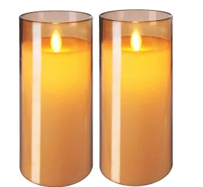 FYCAN Flameless Flickering Glass Candle Unbreakable, Flame-Effect Home Festival Wedding Decorattery Operation Real Wax Realistic Dancing Wick Led Pillar Candles Plexiglass Party - Yellow_2pcs