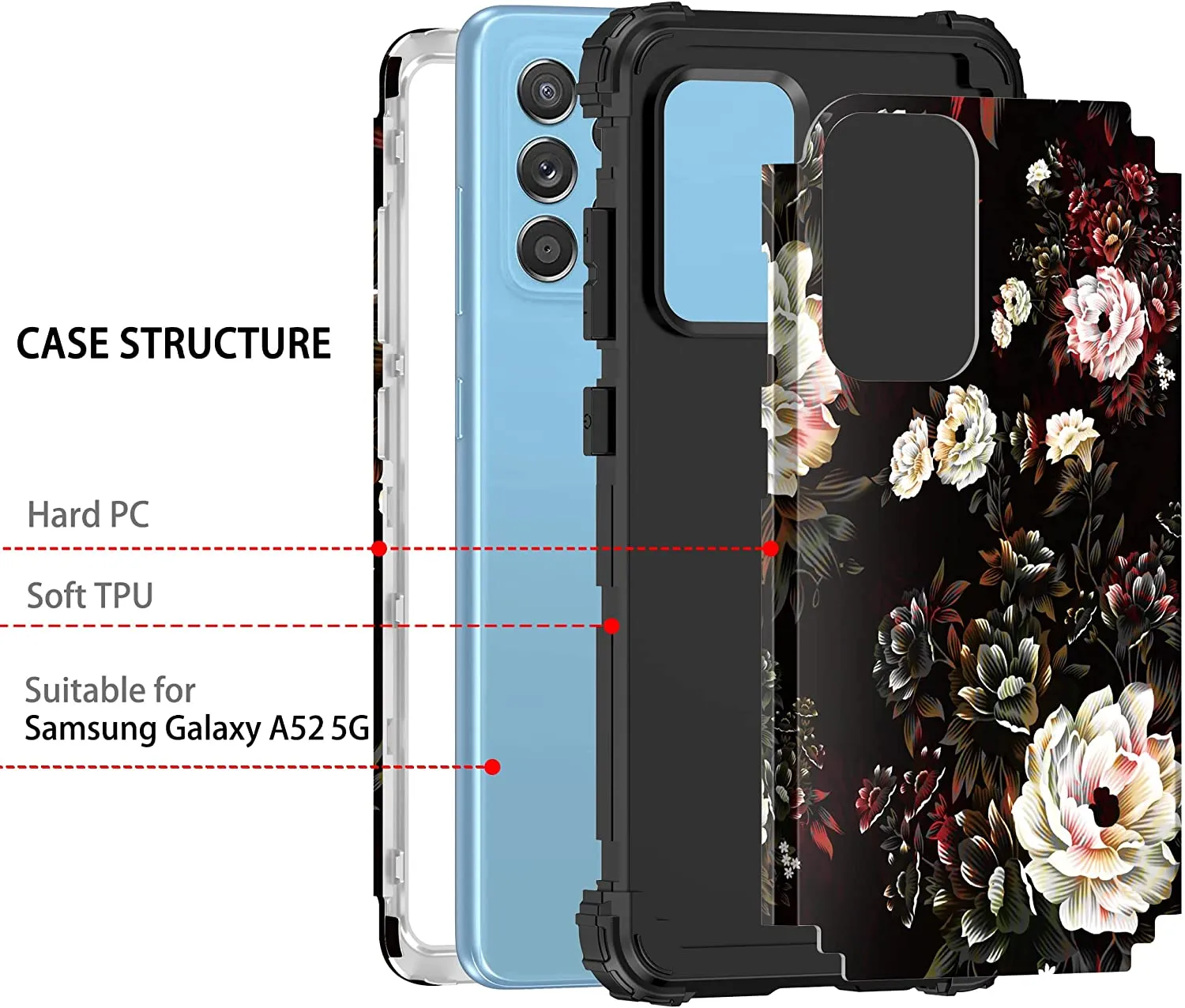 Galaxy A52 Shockproof Heavy Duty Floral Case