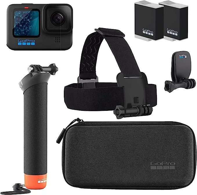 GoPro Hero11 Black Camera   Accessories Bundle Spare Enduro Battery   The Handler   Head Strap   Quick Clip Head Strap   Quick Clip   Camera Case