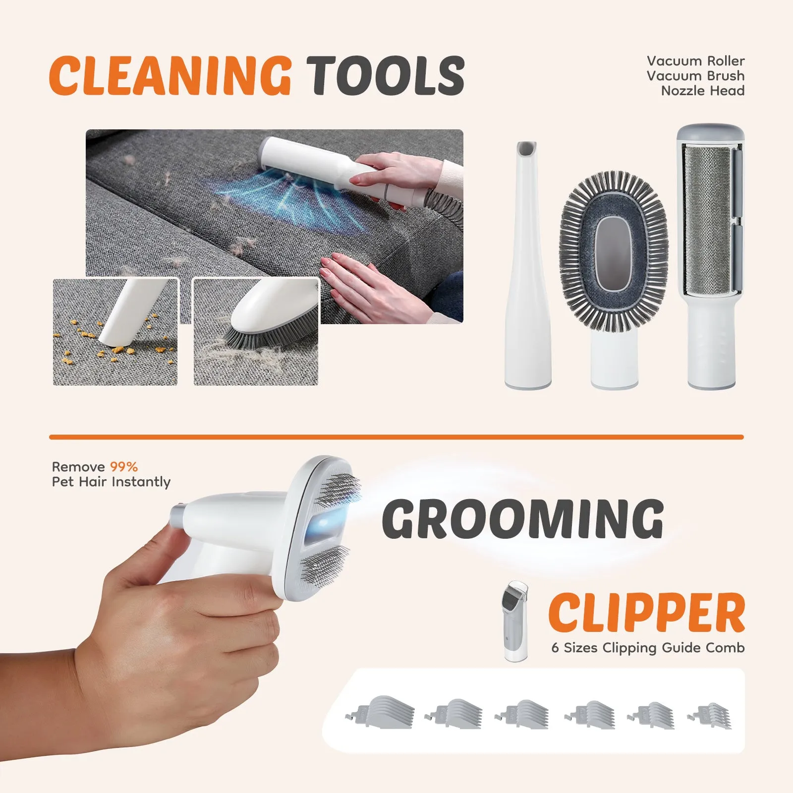 Grooming Vacuum with Cordless Clippers and 5 Groomer Tools for Dogs and Cats