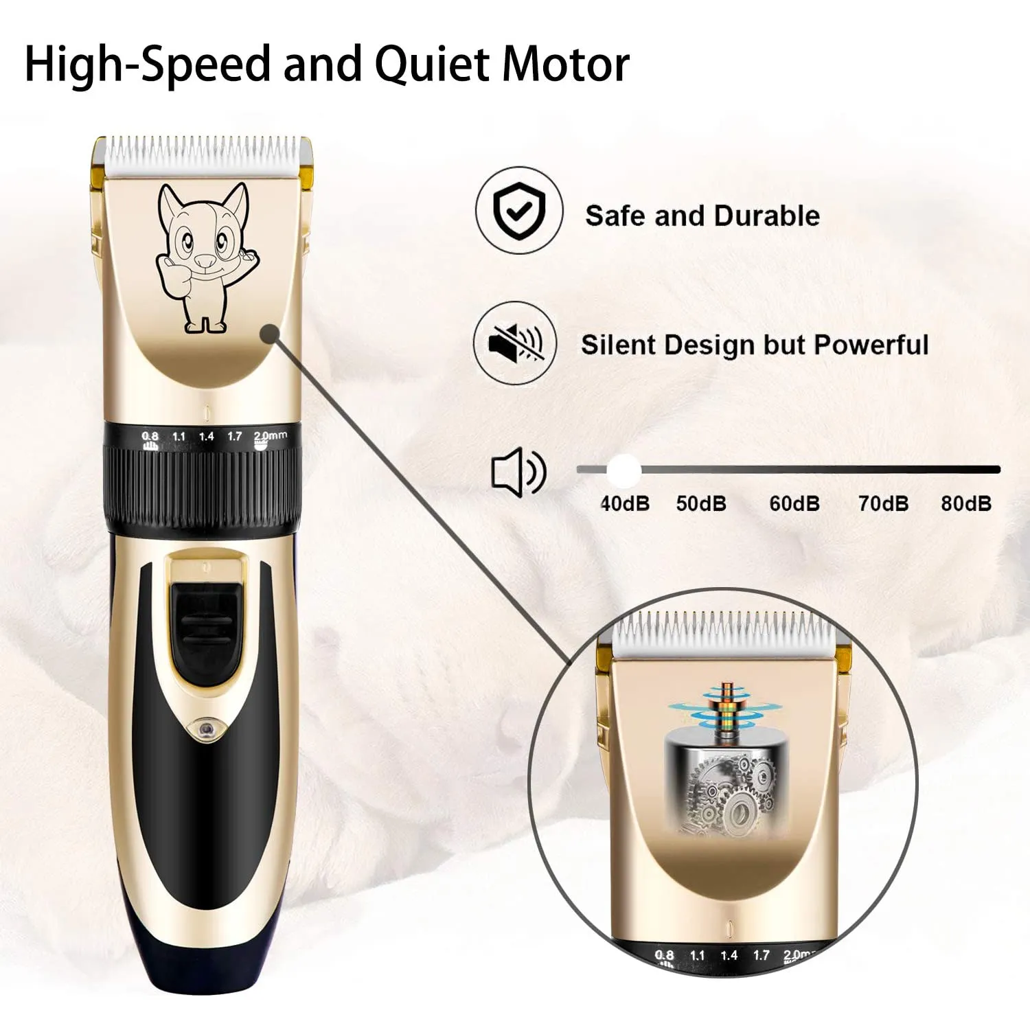 Highdas Quiet Electric Low Noise Dog Grooming Kit Clippers