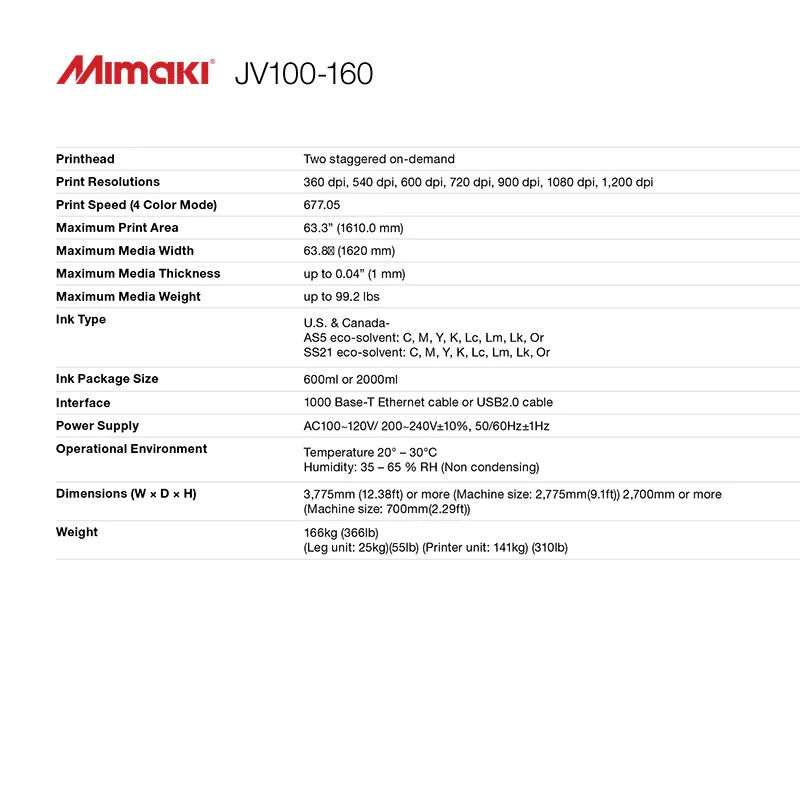 Mimaki JV100-160 Roll to Roll Eco-solvent Inkjet Printer