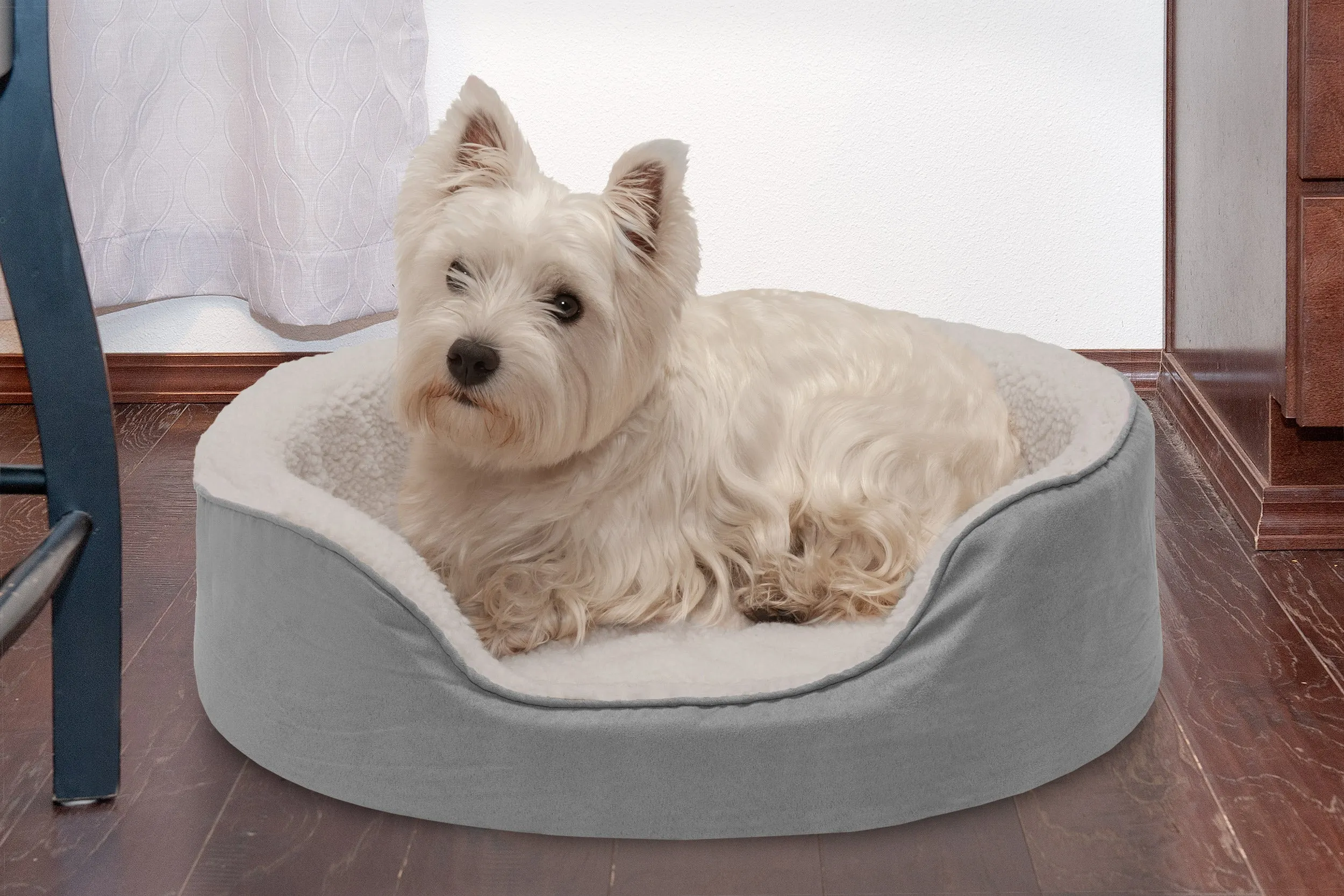 Oval Dog Bed - Faux Sheepskin & Suede