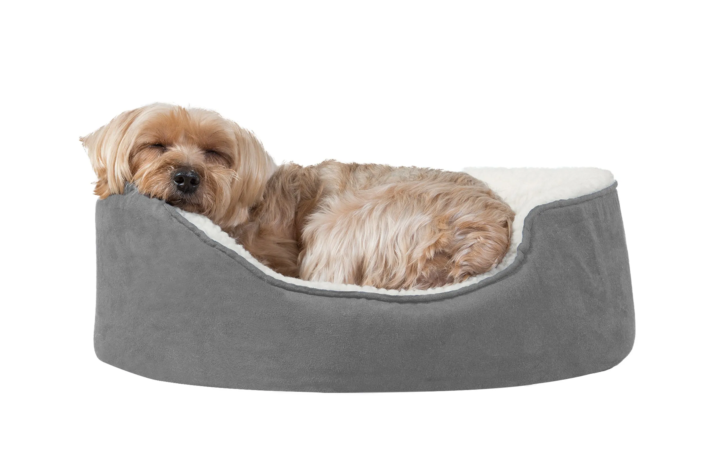 Oval Dog Bed - Faux Sheepskin & Suede