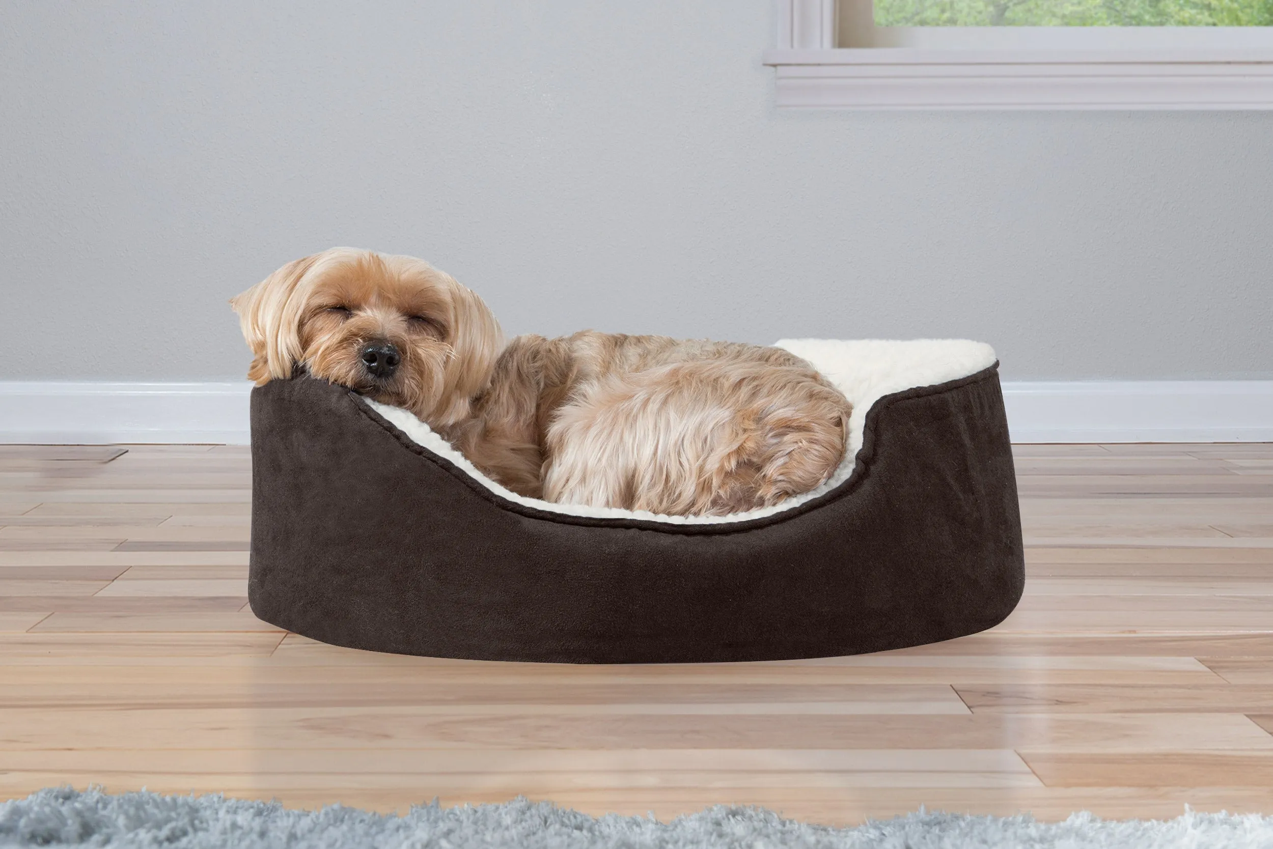 Oval Dog Bed - Faux Sheepskin & Suede