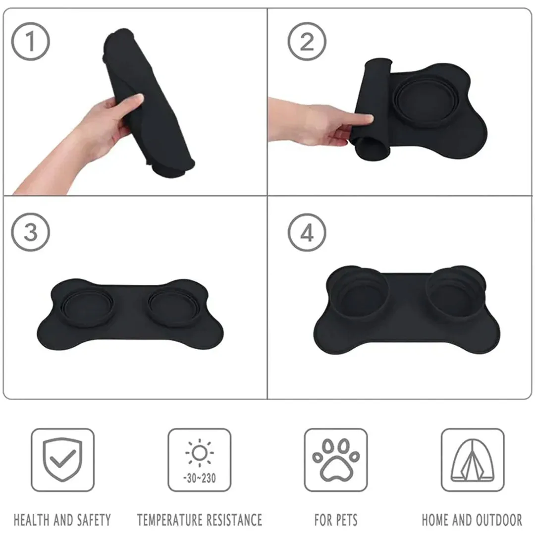 PetAffairs Portable Non-Toxic Silicone Double Pet Bowl