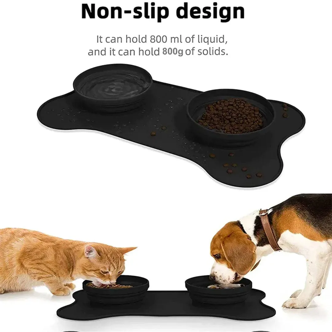 PetAffairs Portable Non-Toxic Silicone Double Pet Bowl