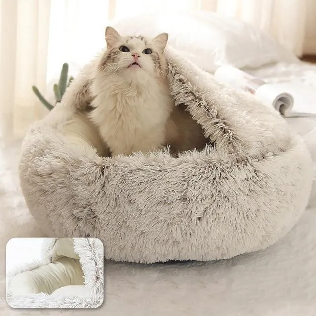 PETLAVISH™ Burrow Calming Cave Cat/Dog Bed S-XL: Cozy Plush Sleeping Kennel