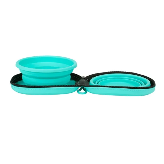 Pounce   Fetch Silicone Travel Double Bowl with Case W. Zipper 18oz