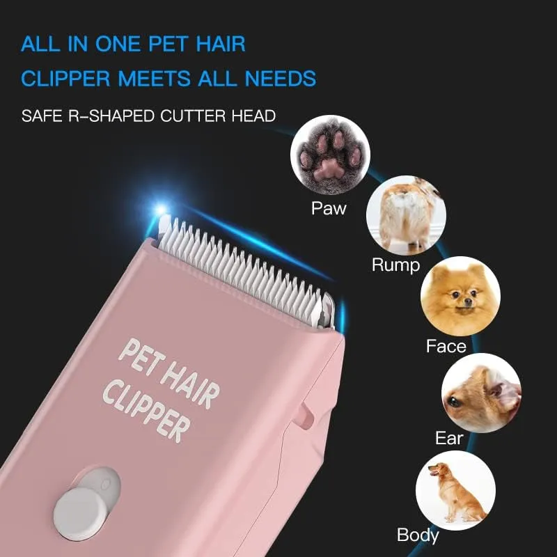 Professional Cat Grooming Kit-Dog Clipper Set for Thick/Heavy Hairs, Waterproof Cat Clippers Grooming Kit Rechargeable Pet Hair Clippers Shavers Set for Puppy, Rabbits, Cats,Pink