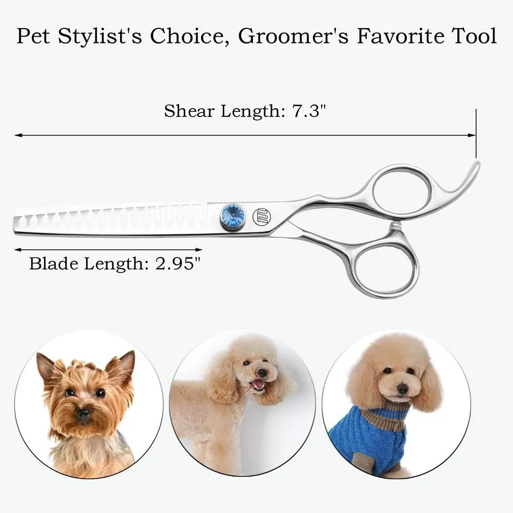 Professional Dog Grooming Straight, Curved, Thinning/Blending/Chunking Scissors Kit, JP-440C Stainless Steel Pet Cat Hair Cutting/Trimming Shears, Silver