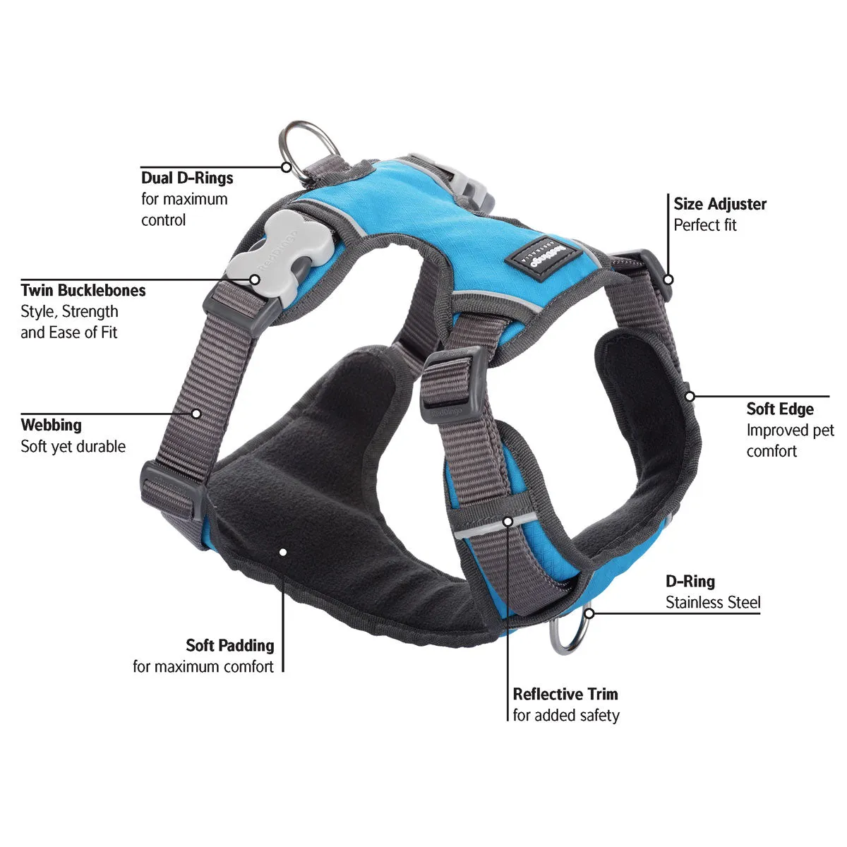 Red Dingo Padded Harness - Grey