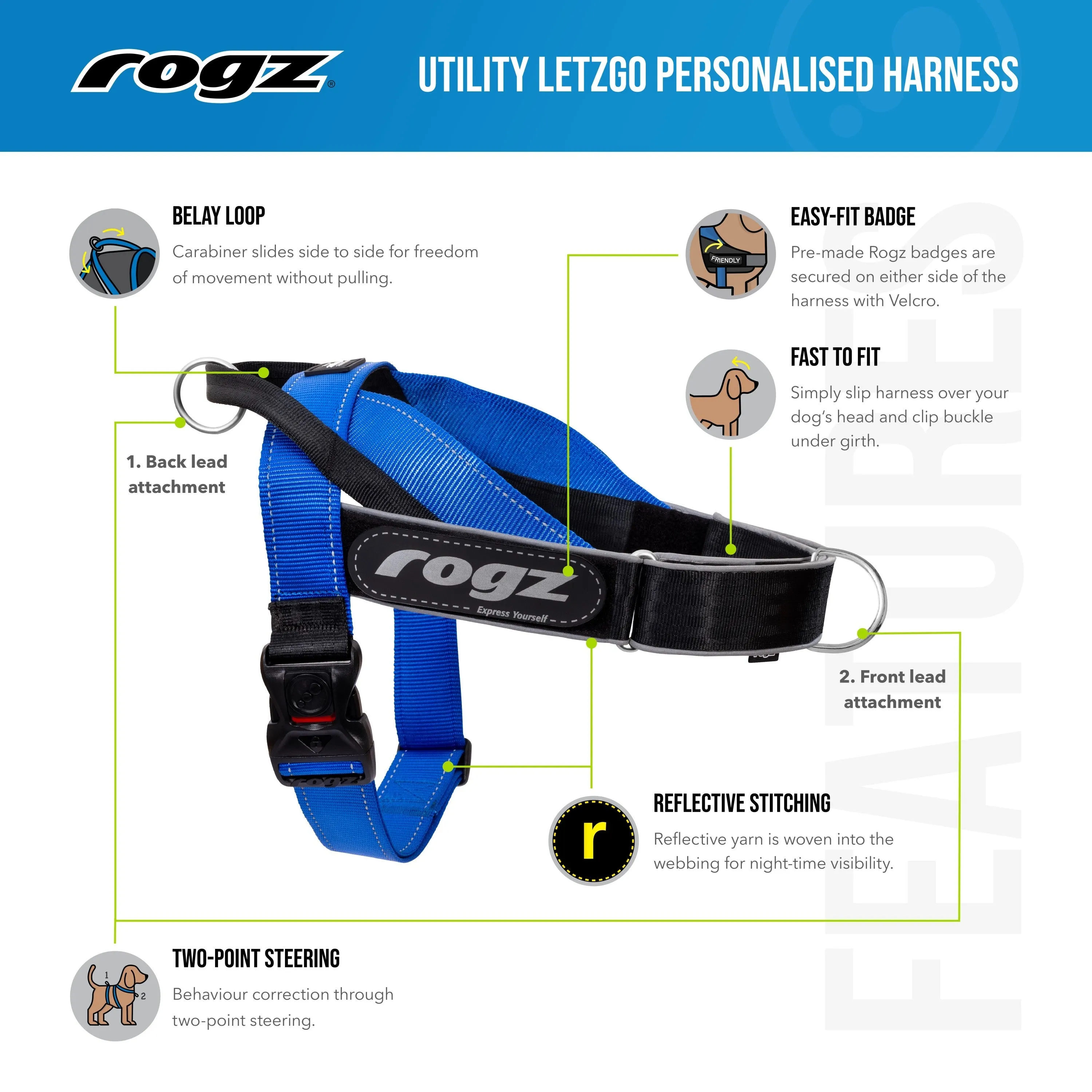 Rogz Utility LetzGo Personalised Harness Black Med/Lge=^._.^=