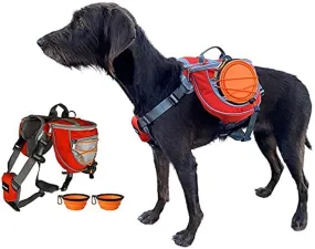 Saddlebag Back Pack & Harness Combo for Dogs | Perfect for Travel, Trail Hiking, & Camping. | Reflective, Lightweight, & Comfortable. | Comes with Two Collapsible Bowls