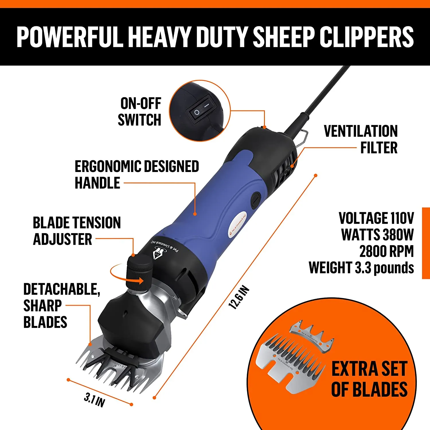 Sheep Shears Electric Clippers Shearing Machine I  Grooming Kit Animal Hair Cutting I  380W