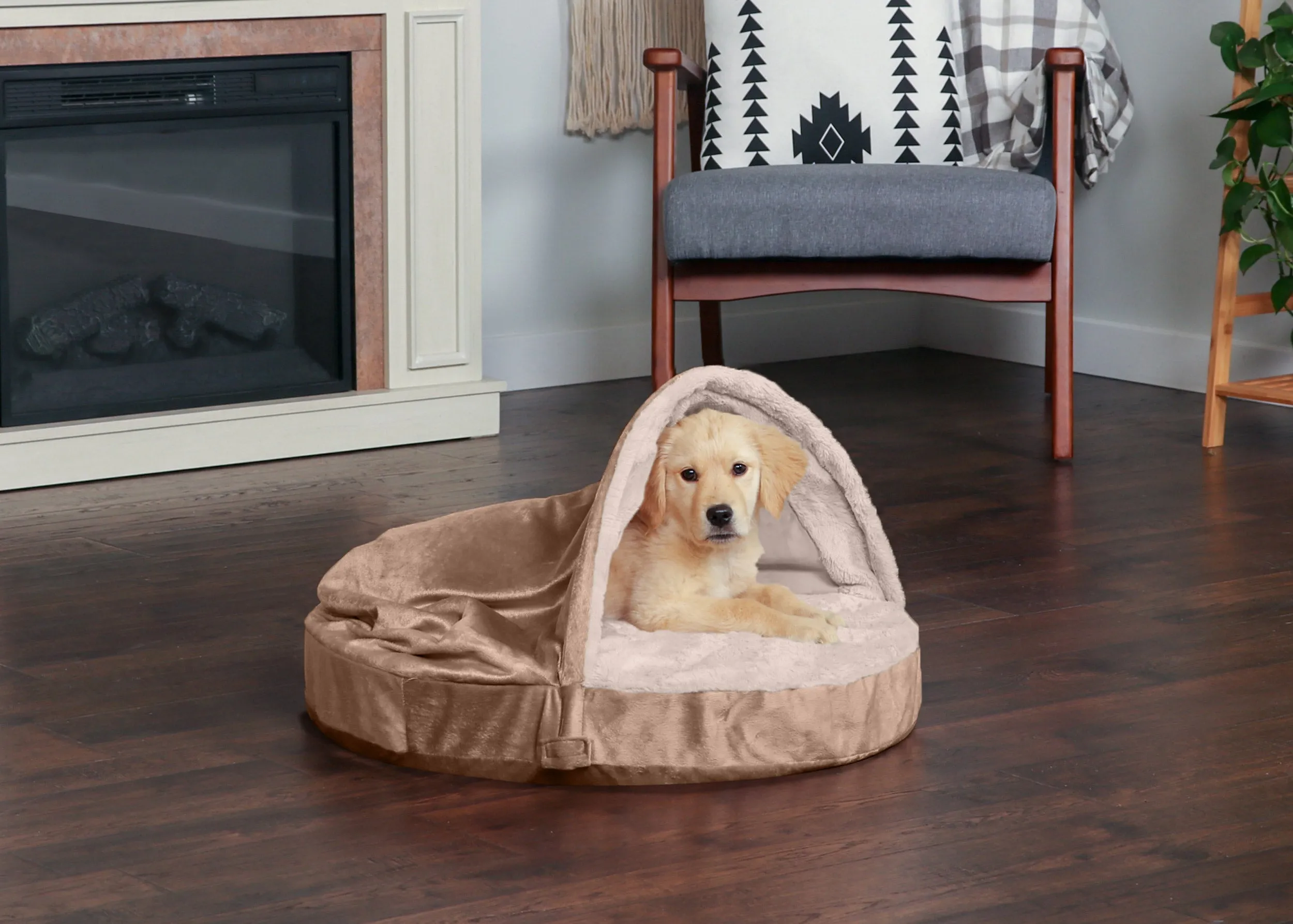 Snuggery Burrow Dog Bed - Wave Fur & Velvet