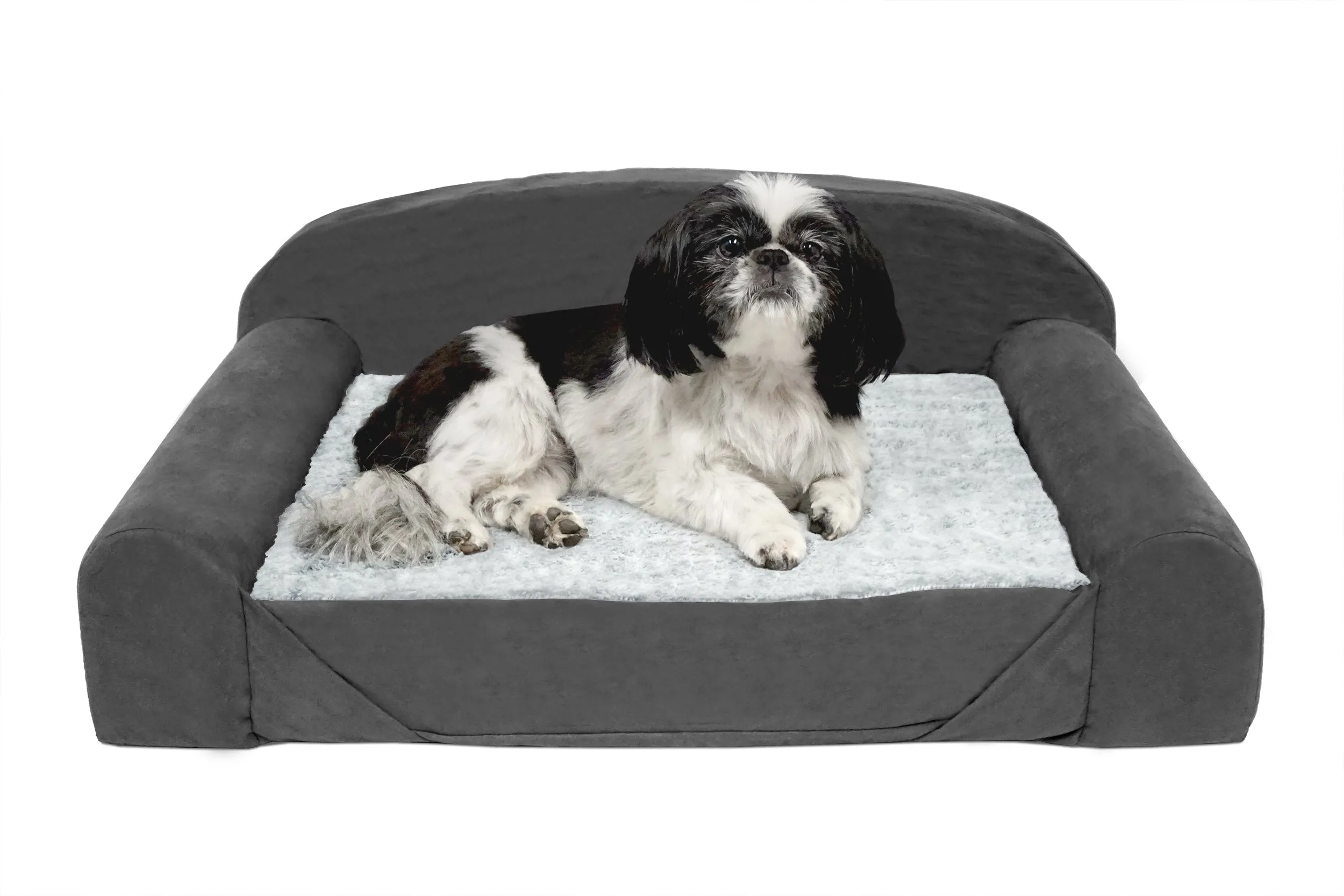 Sofa Dog Bed - Faux Fur & Backed Suede Orthopedic Luxury Edition